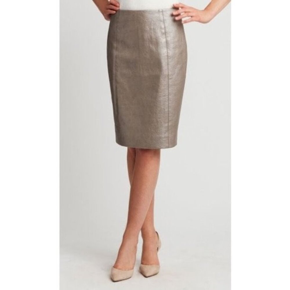 Etcetera Faux Leather Metallic Straight Skirt 0